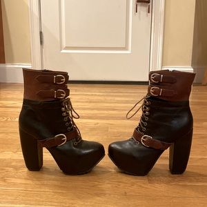 Real leather platform lace up black boot by Miista size 8.5